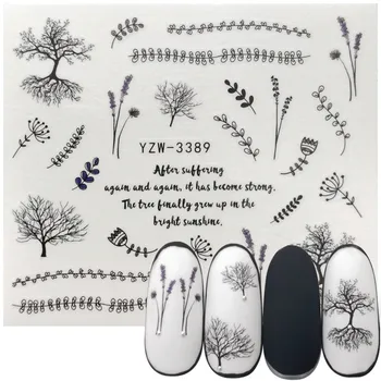 

2020 New Designs Noble Black Plant Water Decals Nail Sticker Watermark Flakes Slider Tattoo Nail Art Decoration
