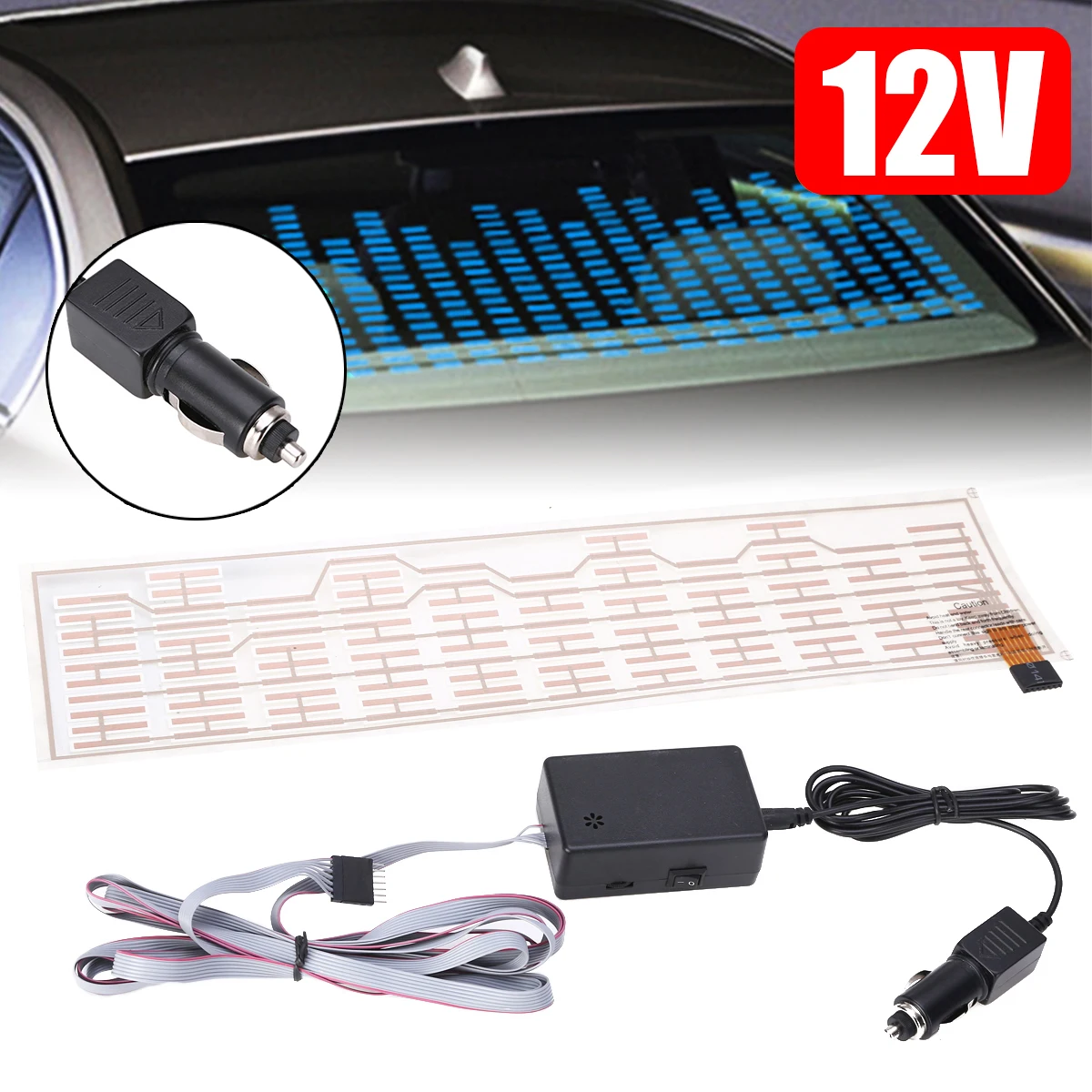 

MAYITR Car-styling Blue Car Sticker Atmosphere Music Rhythm LED Flash Light Lamp Sound Activated Equalizer 12V 45x11CM