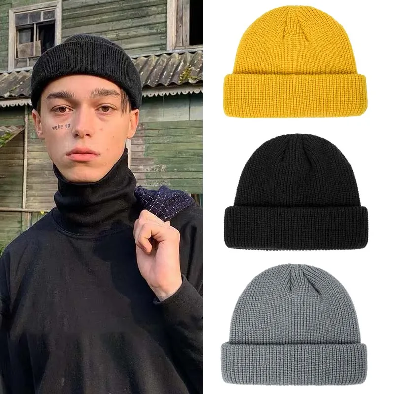 

TRUENJOY Men Knitted Hat Beanie Hat Women Skullies Cap Sailor Cap Brimless Retro Style Knitting Hat bone