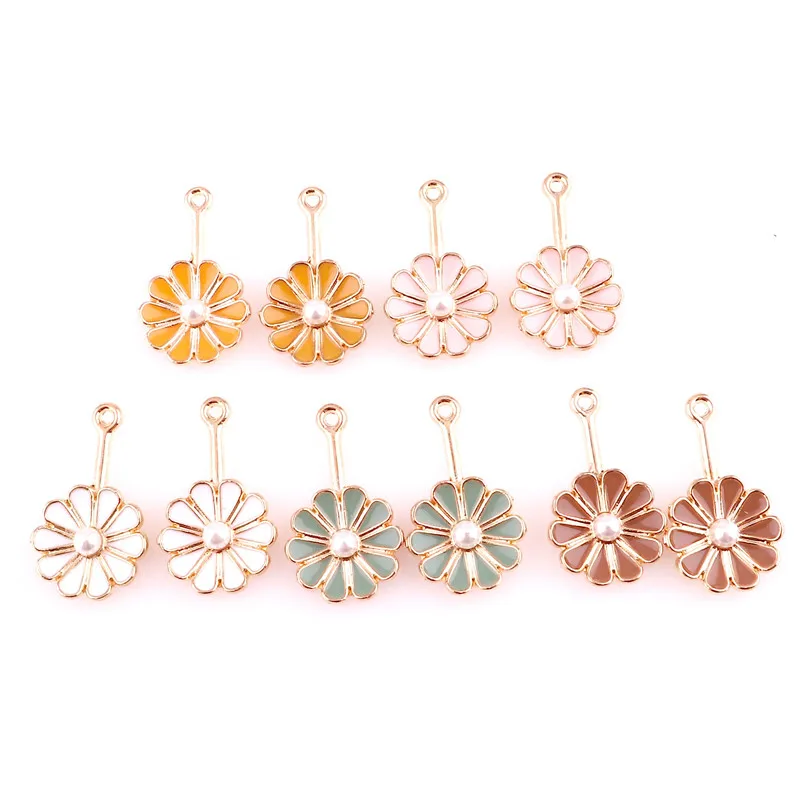 

20pcs Alloy Enamel Drop Oil Colors Dangel Flower Beads Pendant Findings Charms for DIY Earring Necklace Accessories Making
