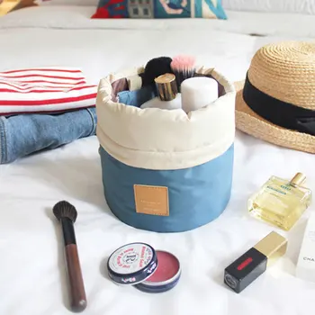 

2019 New Barrel Shaped Women Cosmetic Bags Waterproof Makeup Bag Travel Organizer Toiletry Make up Bags Solid