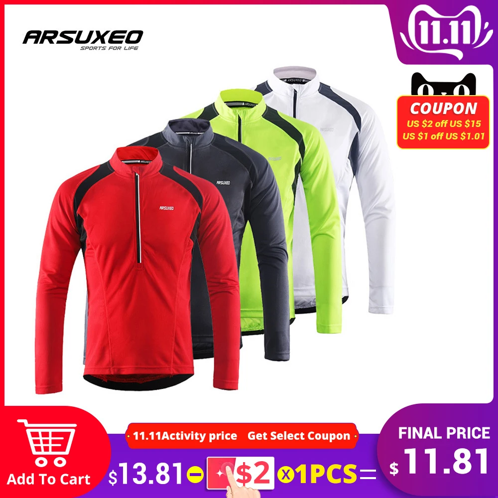 Vente ARSUXEO hommes à manches longues maillots de cyclisme vélo vélo vélo chemise vtt VTT Jersey vêtements de cyclisme bandes réfléchissantes poches