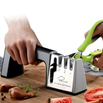 

Knife Sharpener 4 in 1 Diamond Coated&Fine Rod Knife Shears and Scissors Sharpening stone System Stainless Steel Blades