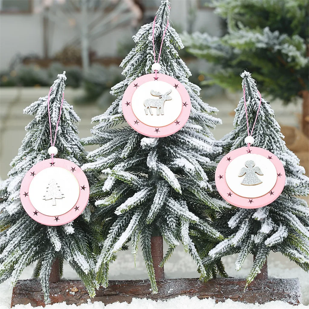 Pink wooden five-pointed Star Angel Elk Christmas Tree Pendants Hanging ornament Christmas decorations for home navidad