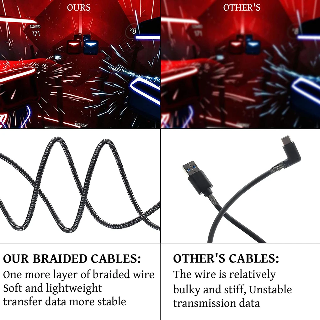 For Oculus Quest 1/2 Link VR Headset Charging Cable Data Line USB 3.0 Type C Data Transfer Type-C To USB-A Cord VR Accessorie