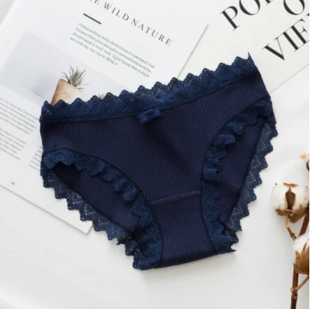 dark blue "Новое" женское нижнее белье принцессы с нитью, женские хлопковые японские трусы с низкой талией и цветочным принтом - Цвет: dark blue