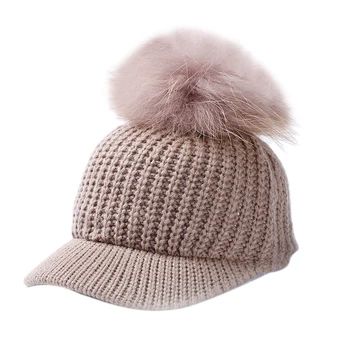 

Winter Pompom Hat for Women Autumn Cotton Knitted Baseball Cap with Pom Pom Caps Ladies