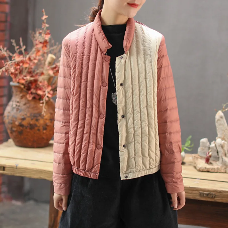 Pink Новинка, зимние корейские пуховые пальто, 6 цветов, модные, универсальные, новые, повседневные, свободные, в стиле пэчворк, женские, на пуговицах, теплые пуховые пальто - Цвет: Pink