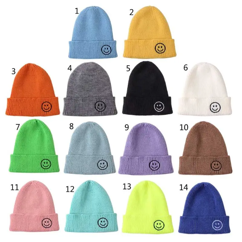 Зимняя теплая шапка для младенца с вышитой улыбкой, детская шапка для мальчиков, милая детская шапка для девочек, аксессуары для новорожденных, шапочка