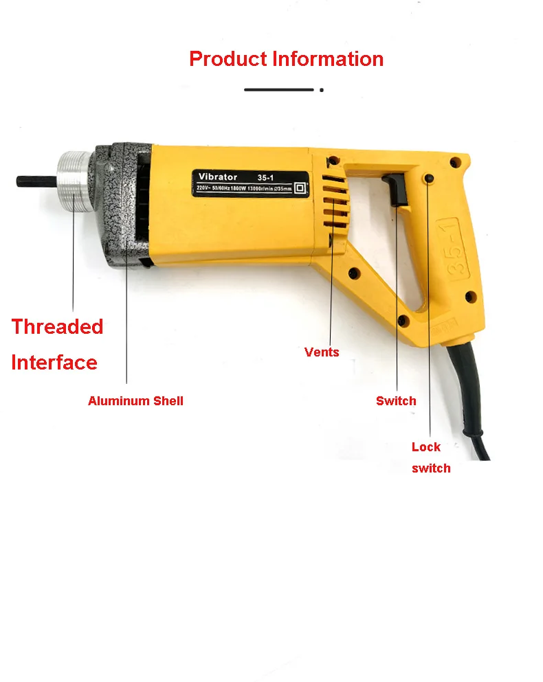 220V Hand-Held Concrete Vibrator 2m Vibrating Spear Industrial Portable Plug-in
