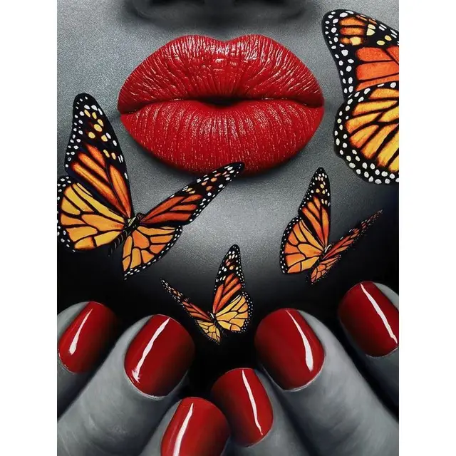 CHENISTORY DIY Frame Paint By Number Flame Red Lips Landscape For Adults Picture By Numbers Acrylic Drawing On Canvas Home Decor 9916413