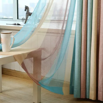 

Mediterranean Blue yellow brown striped living room curtains fabric cotton linen semi-blackout curtains for bedroom WP391#3
