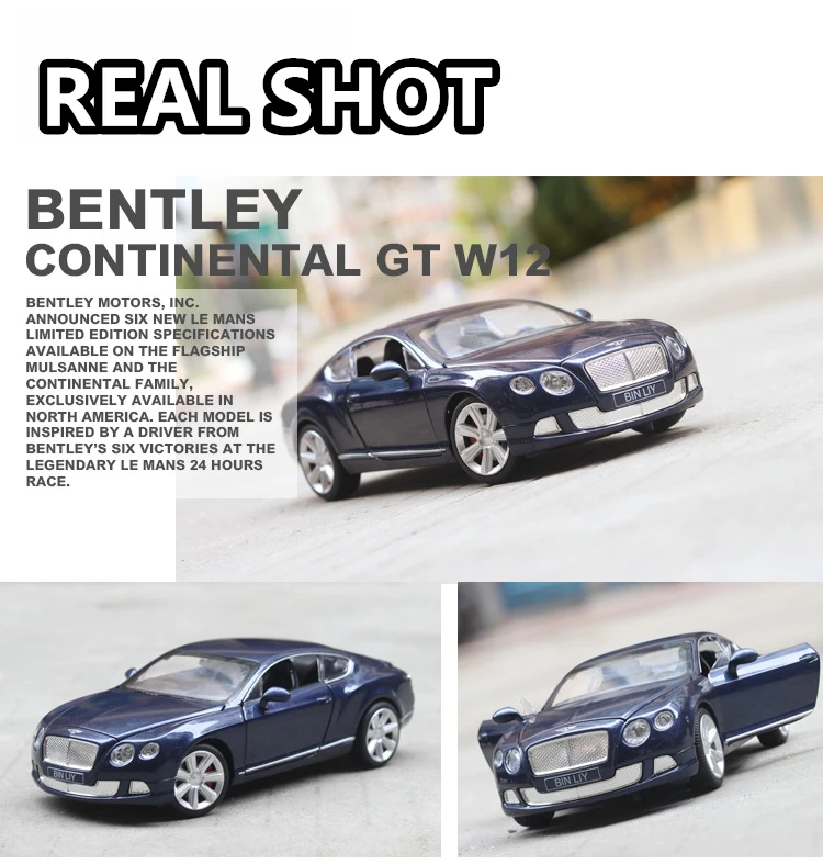 1:24 Bentley Континентальный GT W12 легкосплавная модель автомобиля рулевое колесо тяга детские игрушки коллекция подарок Выдвижной Автомобиль