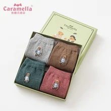 Caramella Gift Box 4Pairs Women Cartoon Cotton Long Socks Harajuku Female Cute Unisex Hipster Socks Animal Jacquard Bear Socks