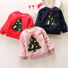 Зимний Детский Рождественский свитер для мальчиков и девочек, плотные бархатные свитшоты для малышей, теплое пальто с рождественской елкой для девочек
