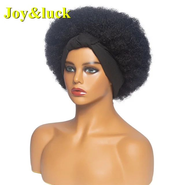 Headband Synthetic Wig Short Afro Kinky Curly Hair Wigs For Black Women Fluffy Curls Hairband African Turban Wrap Hair 27
