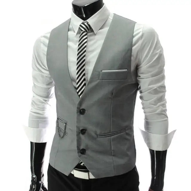 Vests Fashion Men Solid Color V Neck Sleeveless Button Pocket Blazer Suit Waistcoat 3