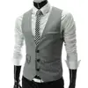 Vests Men V Neck Sleeveless Button Pocket Blazer Suit Fashion Waistcoat 3