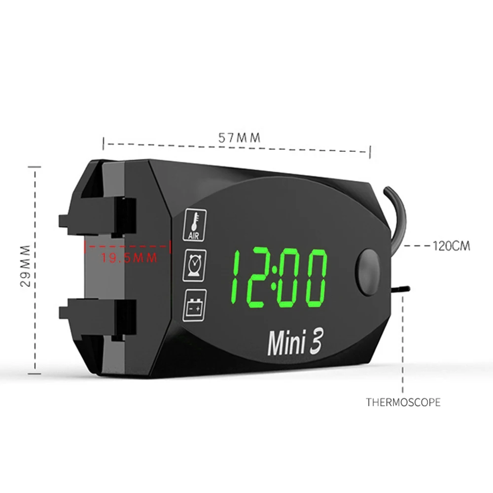 DC 6V-30V 3 In 1 Digital Time Clock + Thermometer + Voltage Voltmeter Motorcycle IP67 Waterproof Tester Battery Moniter Gauge
