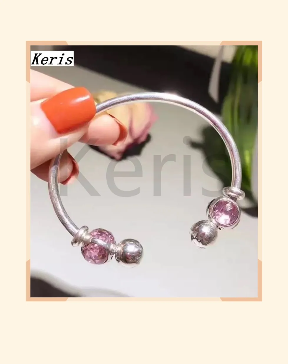 

High Quality Original 1:1 100% Silver Three-Sided Beaded Open Bracelet With Free Package