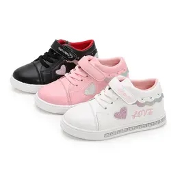 Детская повседневная обувь для девочек; детские туфли без каблуков; кроссовки; обувь для малышей; цвет белый, черный, розовый; модная