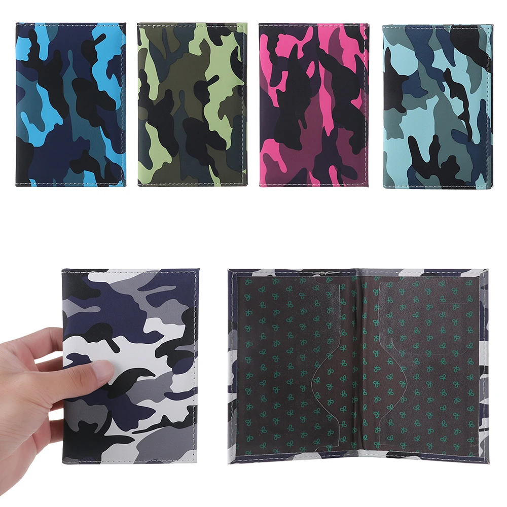 

Travel Designer Army Camouflage Pu Passport Cover Women Men Credit Card ID Holder Case Ticket Wallet Document Clip Organizer