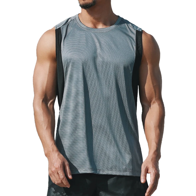 2020 Men Running Vest Polyester Workout T-shirt Quick Dry Sports Tank Tops Solid Loose Tees Bodybuilding Vest M-XXXL _ Mobile