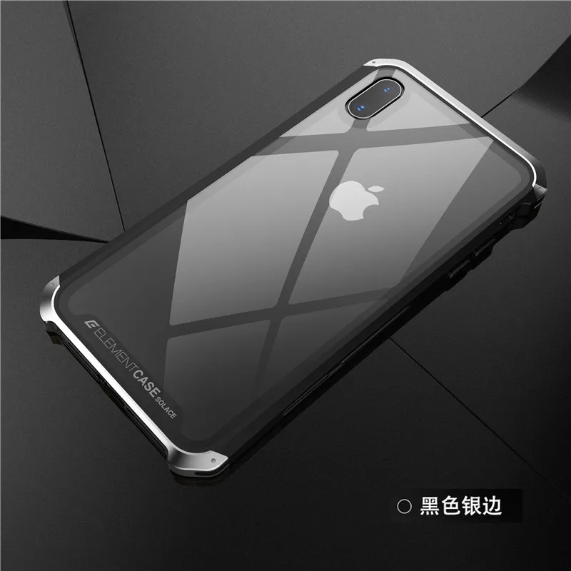 glass black silver Для iphone XS чехол Роскошный элемент телефонные чехлы с дизайнерским алюминием и ПК чехол для iphone X XS max XR крышка+ закаленное стекло - Цвет: glass black silver
