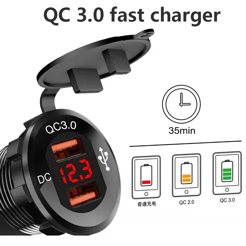 Metal QC 3.0 car charger 24V Car Bus Boats Vehicle LED Indicator High Quality USB Charger Socket Cigarette Car-Charger Adapter