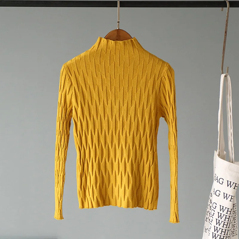 Lucyever, Модный Эластичный вязаный свитер для женщин, однотонная водолазка, тонкий женский свитер, зимний Повседневный вязаный джемпер для девушек - Цвет: Цвет: желтый