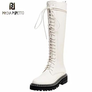 

Prova Perfetto Mature Botas Feminina Cross-tied And Zipper-Sid Zapatillas Mujer Thick Bottom Comfortable Mid Heel Botas Feminina