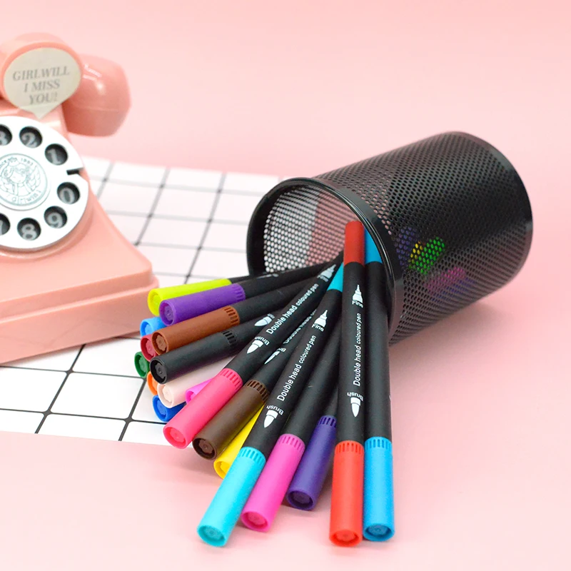 

24pcs/set double headed Black penholder marker color Mark pen Simple fashion drawing pen students stationery