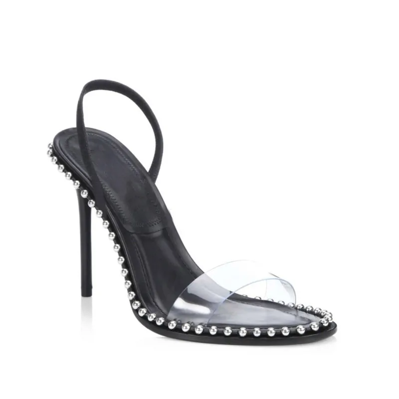 Пикантные прозрачные летние босоножки на высоком каблуке; женская обувь; zapatos mujer Tacon; Sandalias Mujer; туфли-лодочки с заклепками; женская обувь