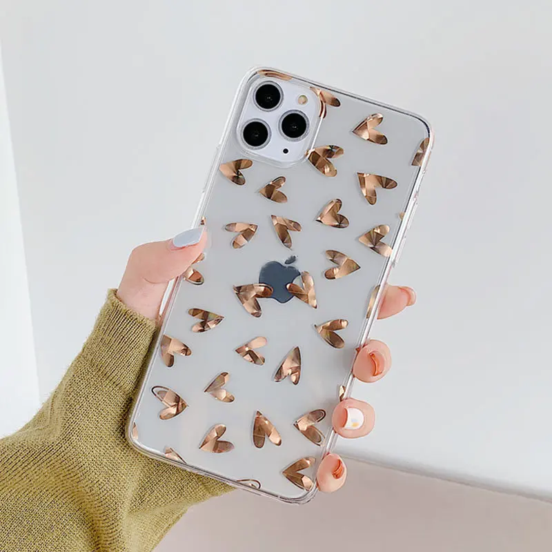 8557 Lovebay прозрачное покрытие Love Heart чехол для телефона для iPhone 7 8 Plus 11 Pro X XR XS Max блестящие листья твердый пластиковый чехол на заднюю панель - Цвет: 8557