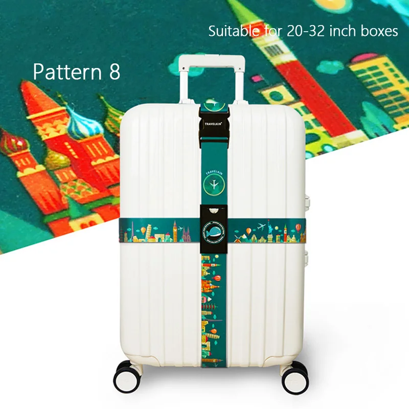 Багажный ремень с поперечным ремнем, регулируемый, без блокировки паролем, дорожная лента для чемодана, для путешествий, для багажа, перекрестный багажный ремень, аксессуары для путешествий - Цвет: Pattern 8