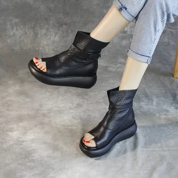 

shoes thick soled women's shoes holes cool boots muffin shoes heighten high top boots summer pinch toe nationality