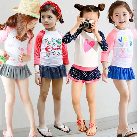 

2019 New Two Piece Girls Swimsuit Long Sleeve Swimwear For Girls 2-11years Children's Swimwear Sweet Heart Beachwear CZ998