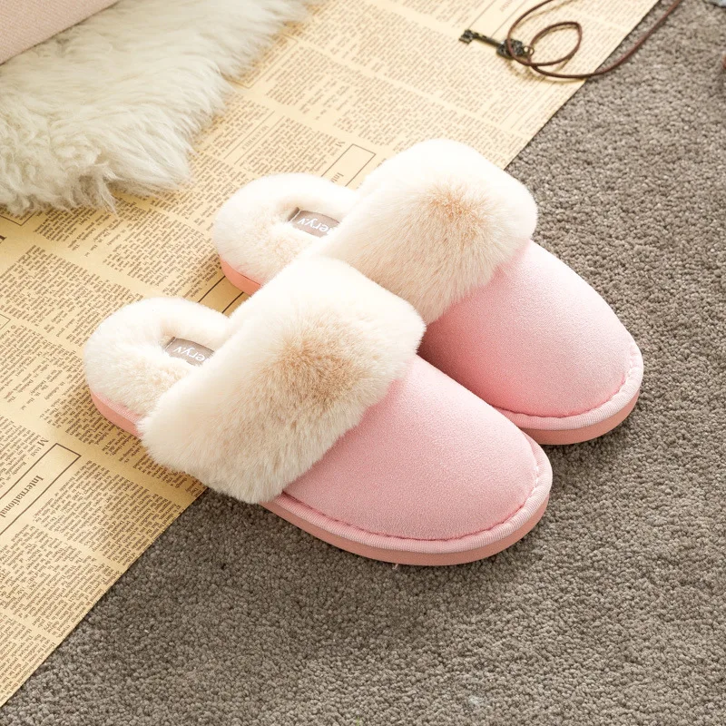 pink Новое поступление; женские зимние тапочки; однотонная домашняя обувь для влюбленных; модная теплая обувь на плоской нескользящей подошве - Цвет: pink