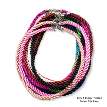 

3 pcs/lot 6mm 3 Shares Twisted Cotton Silk Rope Chain DIY Handmade Necklaces & Pendant Charms Findings Lobster Clasp String Cord