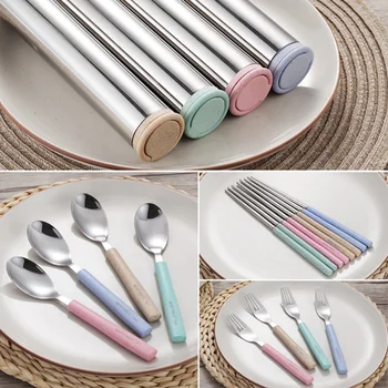 

Wheat Straw 304 Stainless Steel Tableware Set Portable Cute Cutlery Set Chopsticks Spoon Fork1