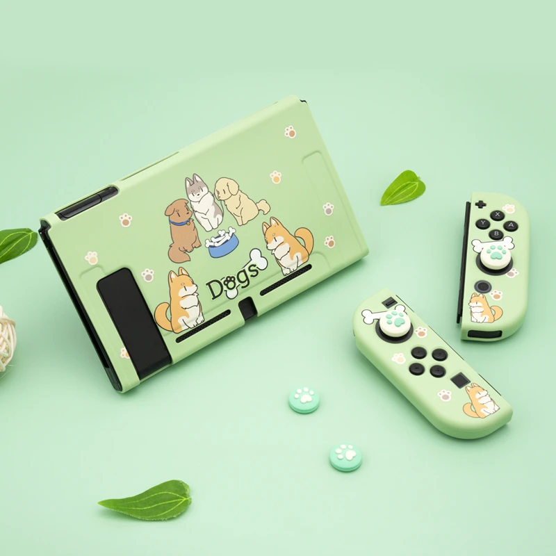 Жесткий чехол накладка Geekshare Nintendo Switch для с изображением зелёных собак|Запасные