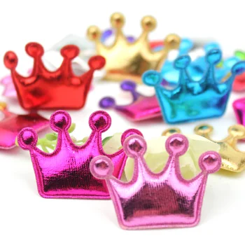 

70Pcs 3*4.2cm shiny Leather Crown Padded Appliques for Kids Headwear patches Sewing Supplies DIY Hairpin Crafts Decor wholesale