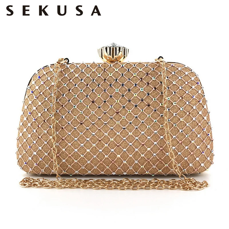SEKUSA Стильные Металлические золотые вечерние сумки свадебные на плечо сумочки