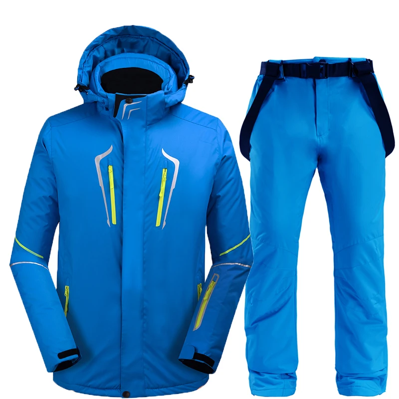 

Brand Ski Suit Men Winter Snow Clothing Set Thick Waterproof Ski Jacket and pants Set -30 Degree Skiing And Snowboarding Suits