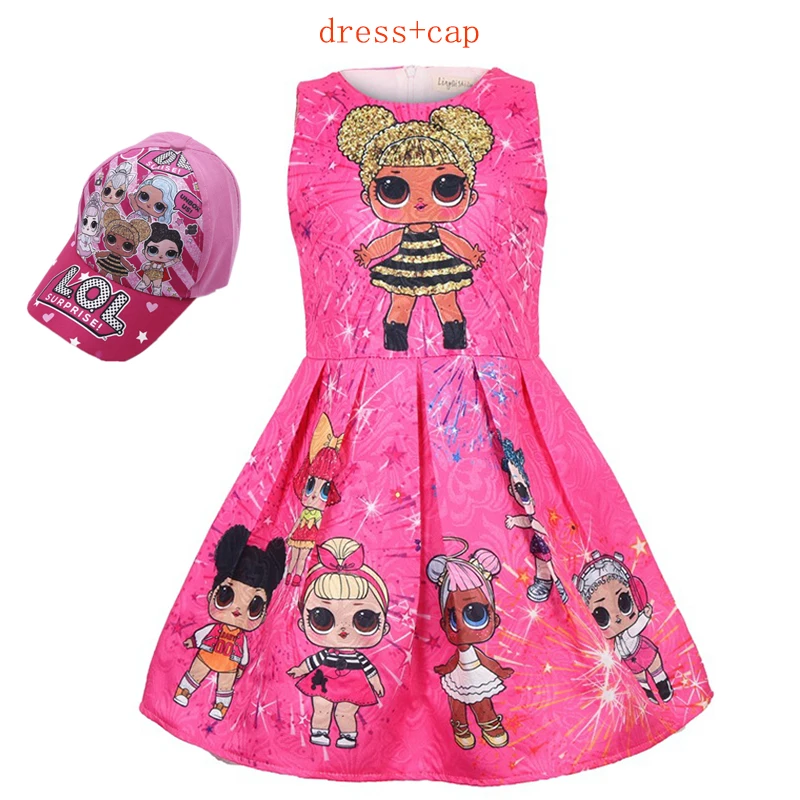 Kids Girls Lol Princess Dress Cute Elegant Children Clothes Summer Sleeveless Dolls Print Pleated Girls Dress Vestidos Costume