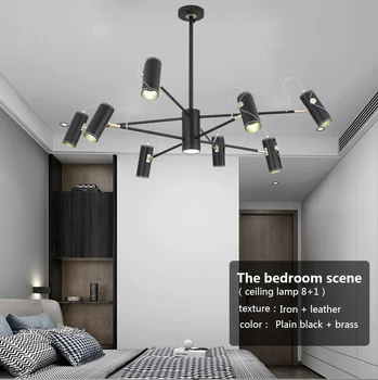 

Indoor Chandelier with Brass Lampshade Black 7/9 Head Chandelier Lighting Fixture with Rotatable Light Head for Bedroom Bulb In