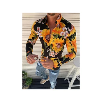 

Fashion Hawaiian Men Floral Long Sleeve V Neck Shirt Casual Shirts Top