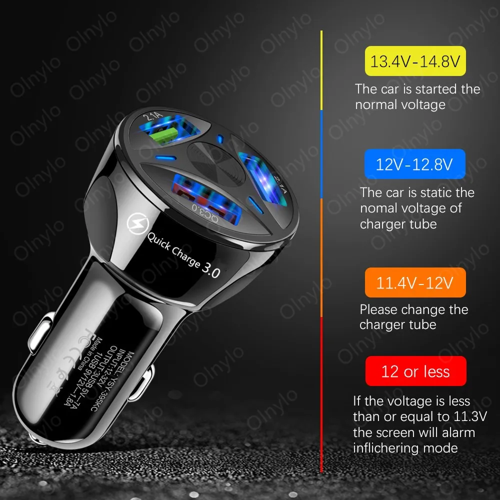 Car USB Charger Quick Charge 3.0 4.0 Universal 18W 3 Port for Samsung iphone x Fast Charging in car mobile phone Car-charger  (6)