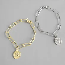 Серебро 925 звено цепи браслет золотой 925 стерлингового серебра браслеты для женщин монета с портретом браслеты с подвесками YH627