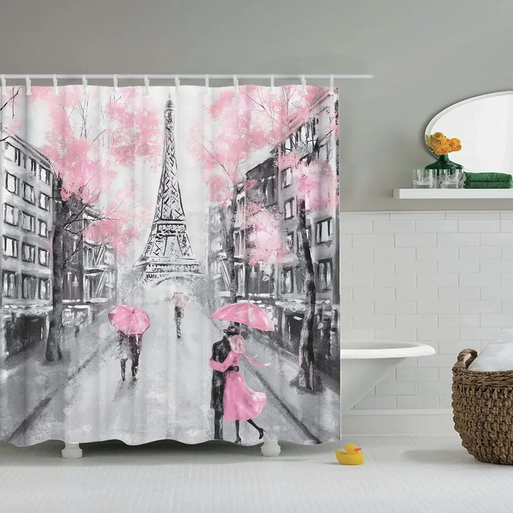 Dafield Розовый Париж занавески для душа с башней Франция дизайн печати ткань Ванная комната занавески для душа s Франция